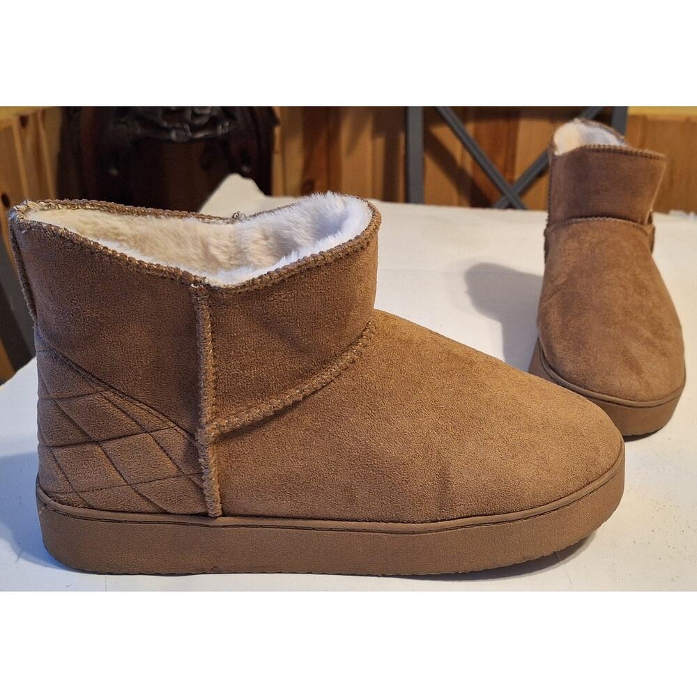 Life Stride Women's Faux Fur Lined Faux Suede Chestnut Tan Bootie Sleeper L 9 10